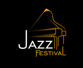 Jazz music icon for festival or live concert with piano silhouette, vector emblem. Jazz festival sign with outline music instrument for live band concert, night club and musical entertainment banner © Vector Tradition