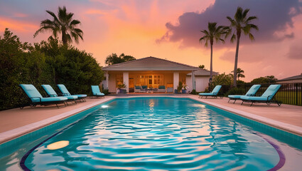 Fototapeta premium swimming pool at sunset