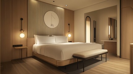 Minimalist Boutique Hotel Room with Modern Decor and Furnishings 