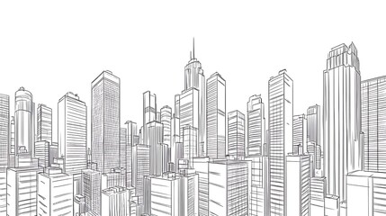Minimalist Cityscape with Towering Skyscrapers in Line Drawing 