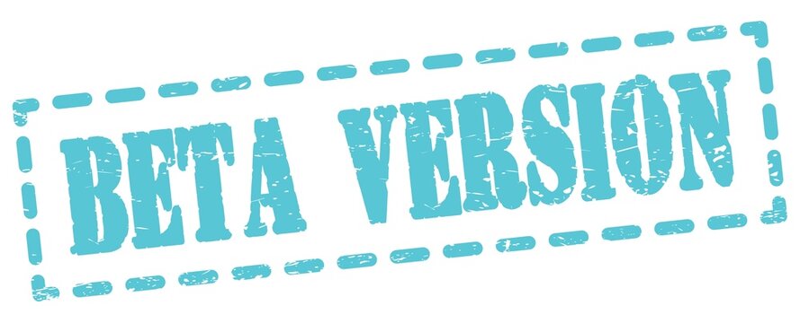 BETA VERSION text written on blue stamp sign.