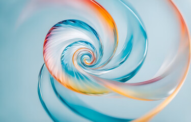 lose up of colorful glass spiral, motion blur, light blue background, high key color grading, soft shadows, clean sharp focus, paco rabbane Aesthetics 