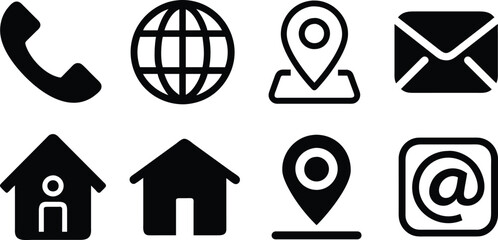 Essential Contact Icons Set. contact icons, phone icon, email icon, location icon and web icon.