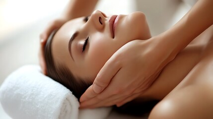Fototapeta premium Radiant Skin Bliss Woman Receiving Soothing Neck Massage in Serene Spa Setting 