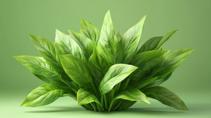 Obraz premium Vibrant Green Foliage on Green: A lush, vibrant plant flourishes against a minimalist green backdrop, showcasing the beauty of nature's design. 