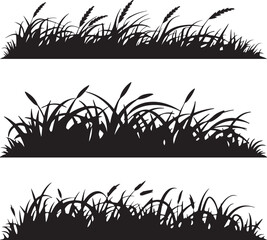 silhouette of thick wild grass vector art illustration