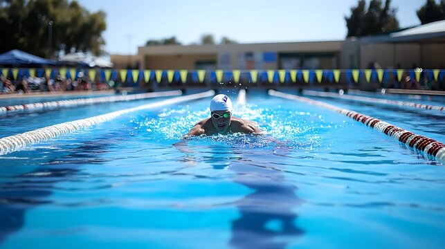 Swimmer Doing Laps in an Sized Pool for Sports and Fitness 