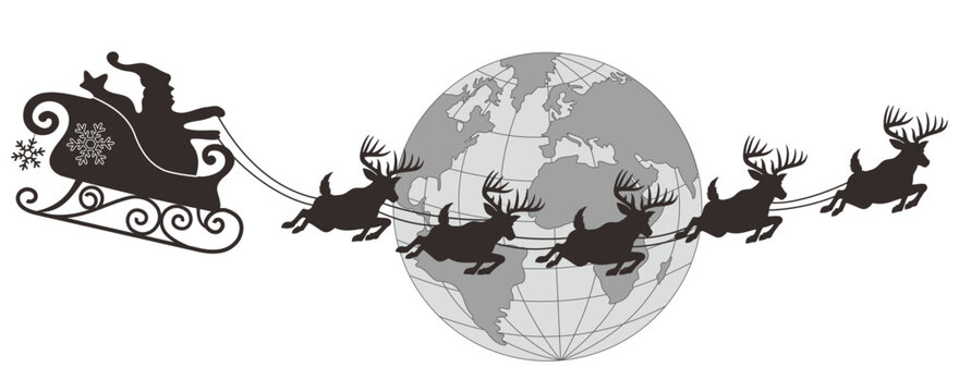 santa with sleigh and rendeer