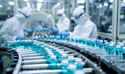 Obraz premium People working and researching in a dust-free and sterile production workshop