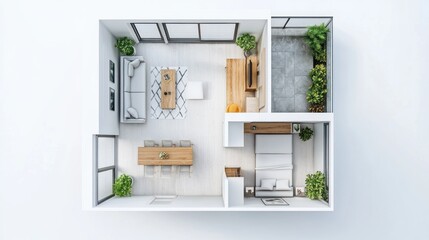 Top-Down View of a Modern Apartment Interior Design