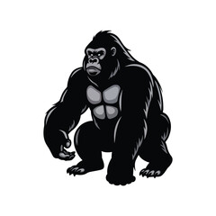 Fototapeta premium Hand-Drawn Gorilla Sitting, Vintage Vector Illustration