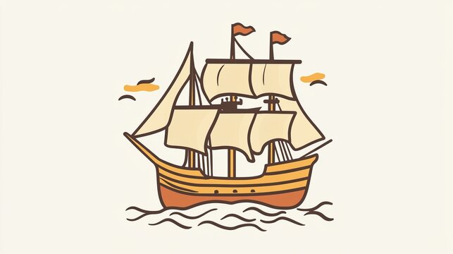 A simple line drawing of the Mayflower ship. This icon is perfect for mobile apps and websites about the Pilgrims or early American history.