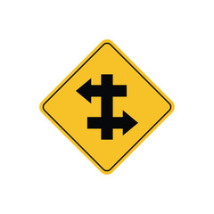 road sign icon, Divided road on yellow rhombus. board.suitable for poster use and web icon	

