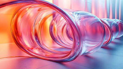 Naklejka premium Abstract glossy pink and blue shapes in a modern setting.