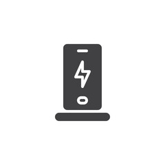 Smartphone placed on a wireless charging pad vector icon