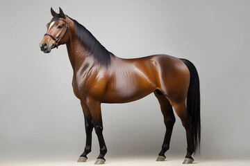 Obraz premium Brown horse standing isolated on white background