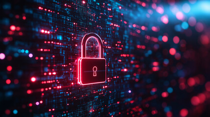 Cybersecurity concept. Holographic safety lock. Cyber security
