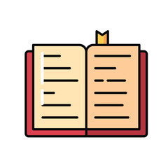 Open book with mark learning icon, Outline symbol icon. Editable vector stroke.
