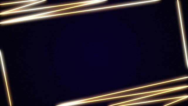 Dark blue gradient background with glowing golden iridescent thread chaotically stretched. Background animation with free space in the middle to place your ads.