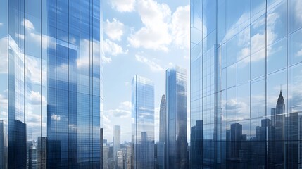 Skyscrapers Reflecting the Sky and Cityscape