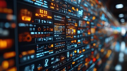 Abstract digital interface displaying data and controls.