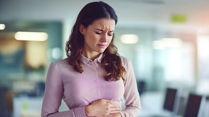 A woman in the work area was experiencing stomach pains.