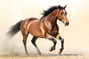 Obraz premium Running brown horse isolated on white background