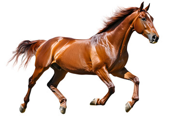 Obraz premium Running brown horse isolated on white background