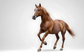 Obraz premium Running brown horse isolated on white background
