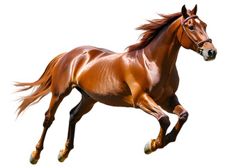 Running brown horse isolated on white background