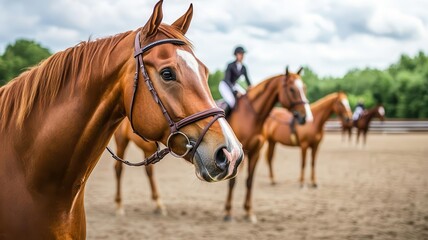 Obraz premium Training Horses in Countryside Arena