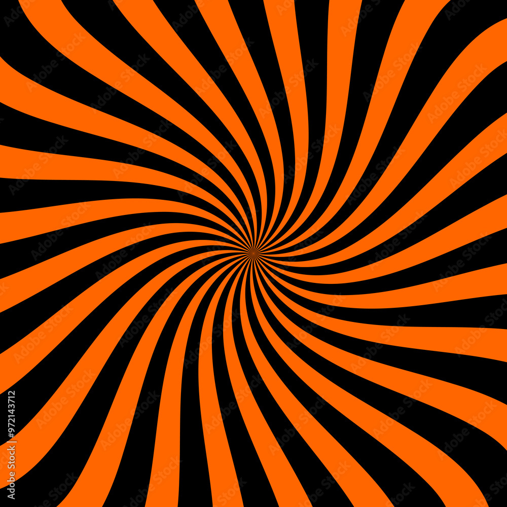 Leinwandbilder psychedelic halloween spiral pattern. vector hypnotic optical illusion background with black and ora