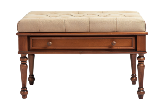 Elegant wooden bench with a tufted fabric cushion, perfect for any home decor or furniture collection.