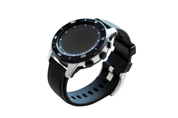 Sleek smartwatch with a black band, perfect for fitness tracking and modern lifestyle. Stylish and functional technology accessory.