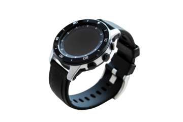 Sleek smartwatch with a black band, perfect for fitness tracking and modern lifestyle. Stylish and functional technology accessory.