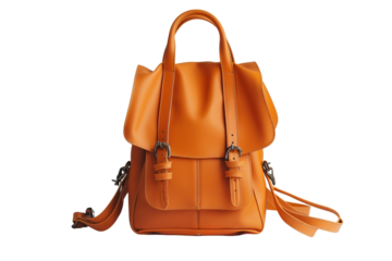 Stylish orange leather backpack with adjustable straps, perfect for everyday use or travel. A blend of fashion and functionality.