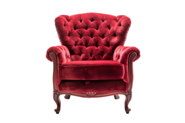 Stylish red velvet armchair with tufted design, perfect for adding elegance to any living space or decor.