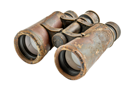 Vintage binoculars with worn texture, ideal for adventure or exploration themed projects. Perfect for history or travel narratives.