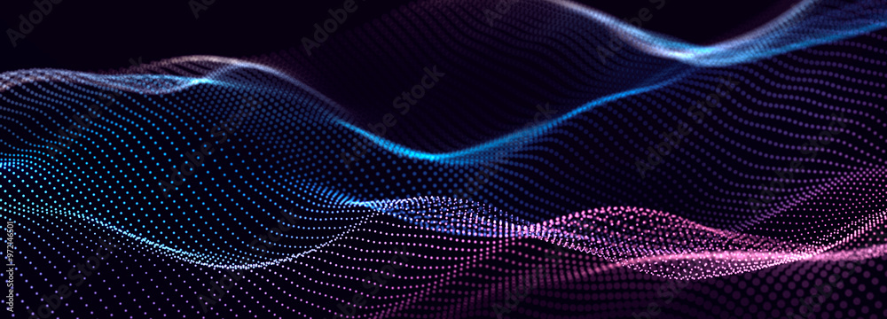 Aufkleber Lights background. Colored music wave. Big data digital code. Futuristic dots Illustration. 3D