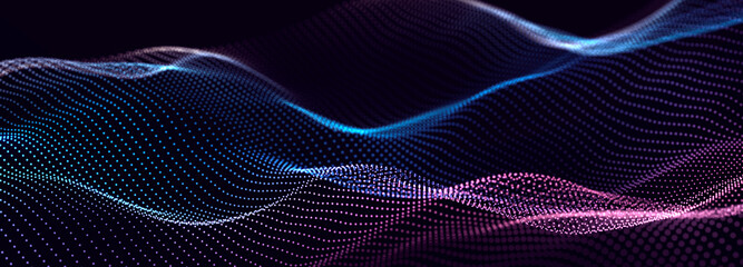 Lights background. Colored music wave. Big data digital code. Futuristic dots Illustration. 3D