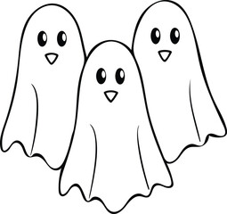 Halloween ghosts line art with editable vector collections