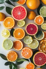 Obraz premium Various citrus fruits overhead view.