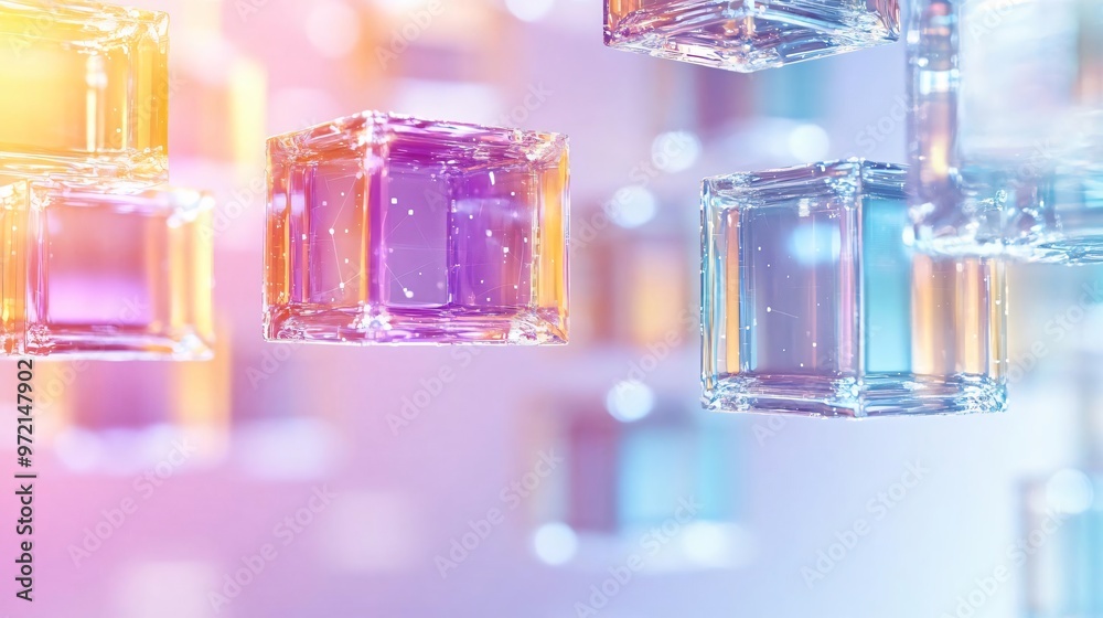 Poster abstract floating cubes in vibrant colors create a mesmerizing visual effect, enhancing any modern d