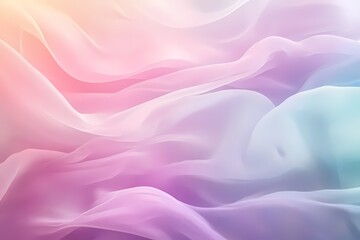 Fototapeta premium Pastel Dreamscape: Sheer iridescent fabric drapes in soft folds, bathed in a dreamy gradient of pastel hues. 