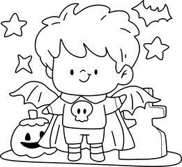 Halloween, Ghost, Party, Fun, Hand Drawn, Coloring, Illustration, Card