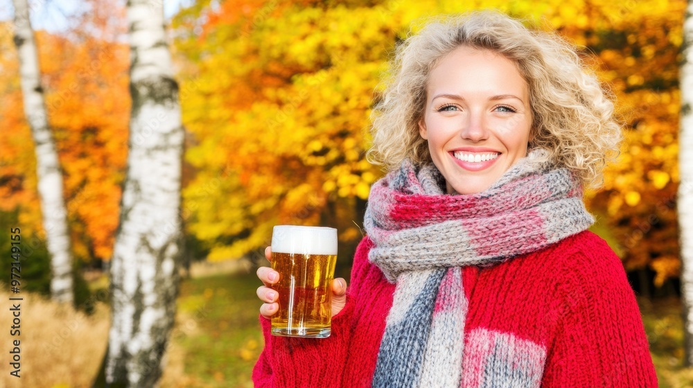 Poster A woman is holding a glass of beer