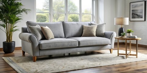 Obraz premium Elevate your modern living space with this sleek and stylish grey sofa, offering unparalleled comfort and