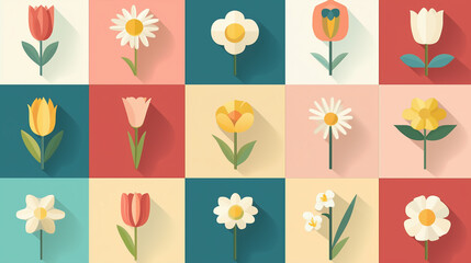 Obraz premium A flat illustration of different flower icons arranged in squares