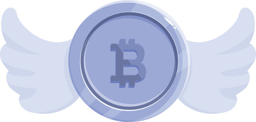 Bitcoin cryptocurrency coin with angel wings symbolizing a bull market and growth