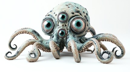Obraz premium A 3D rendered image of a strange, multi-eyed creature with tentacles.